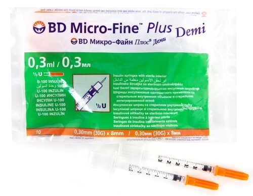 Купить Шприц инсулиновый 100 МЕ/0,3 мл с интегрированной иглой 30g 10 шт./ bd/ цена
