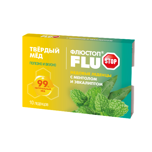 ФЛЮСТОП ТВЕРДЫЙ МЕД МЕДОВЫЕ ЛЕДЕНЦЫ С МЕНТОЛОМ И ЭВКАЛИПТОМ
