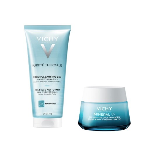 Набор VICHY: purete thermale очищающий гель для чувствительной кожи + mineral 89 крем интенсивно увлажняющий 72 часа