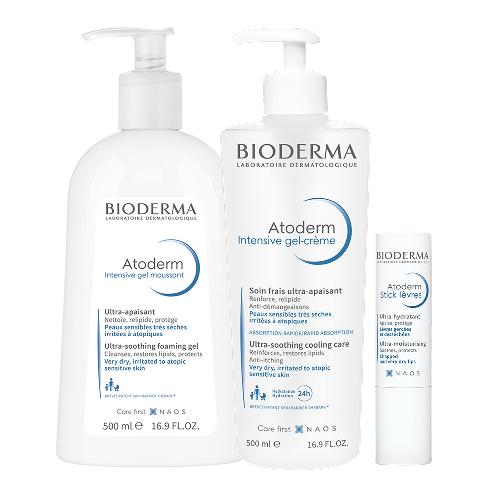 Набор BIODERMA Atoderm: Гель Интенсив 500мл + Гель-крем Интенсив 500мл + Стик д/губ 4гр