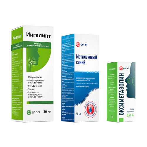Набор при простуде (МЕТИЛЕНОВЫЙ СИНИЙ, ИНГАЛИПТ, ОКСИМЕТАЗОЛИН)
