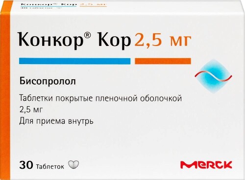 Купить Конкор кор 2,5 мг 30 шт. таблетки, покрытые пленочной оболочкой цена