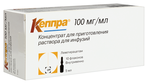 Кеппра 100 мг/мл концентрат для приготовления раствора флакон 10 шт. 5 мл
