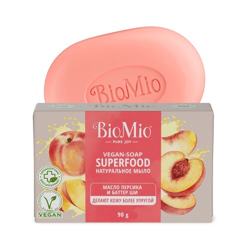 Купить Biomio bio-soap superfood мыло натуральное с маслом персика и баттером ши 90 гр цена