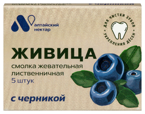 Живица смолка жевательная из смолы лиственницы 5 шт./с черникой