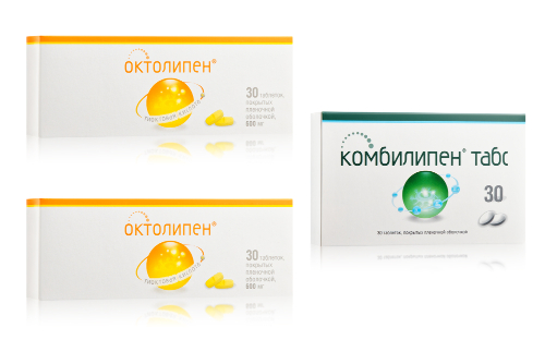 Набор Комбинированная терапия при осложенениях сахарного диабета: 2 уп. Октолипен таб №30 + 1 уп. Комбилипен таб №30