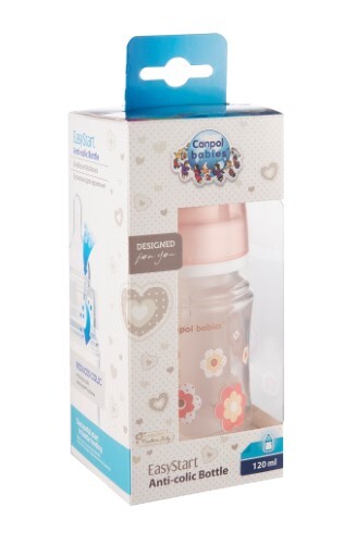 Canpol babies бутылочка easystart антиколиковая newborn baby 120 мл 0+/розовый