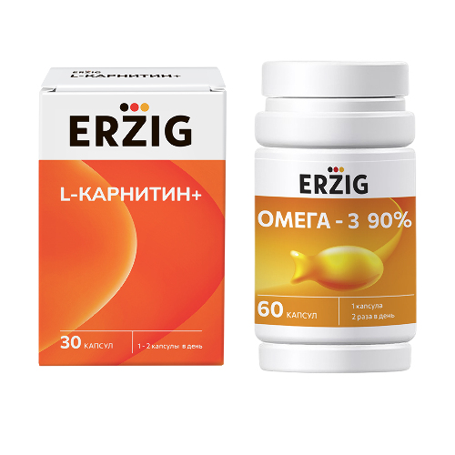 Набор Erzig L-карнитин №30 + Омега-3 90% №60