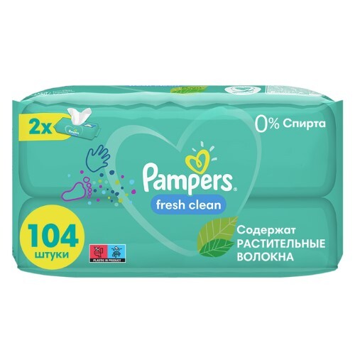 Купить Pampers салфетки fresh clean детские 52 шт. х 2 цена