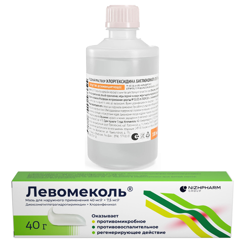Набор Левомеколь мазь 40 гр  + Хлоргексидина биглюконата 0,05% раствор водный средство дезинфицирующее 100 мл