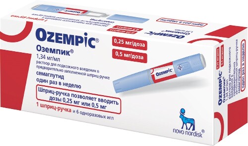 Купить Оземпик 0,25 мг/доза 0,5 мг/доза раствор для подкожного введения в шприц-ручке 1,5 мл картридж 1 шт. цена