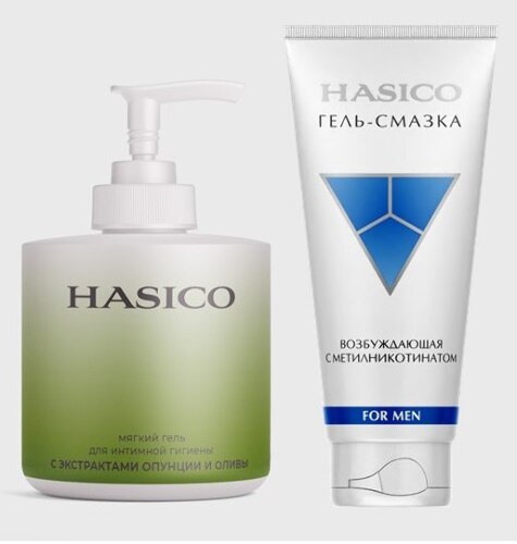 Набор из 2х средств HASICO: гель для интимной гигиены с экстрактами опунции и оливы + ГЕЛЬ-СМАЗКА Д/МУЖЧИН 100МЛ