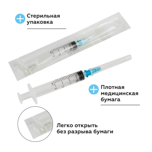 Шприц 2 мл 3-х компонентный c иглой 23g 0,6x30 мм 1 шт./цзянсу чжиюй/