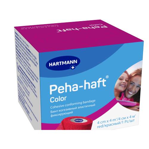 Бинт peha-haft color 4 смх4 м/красный когезивный эластичный фиксирующий