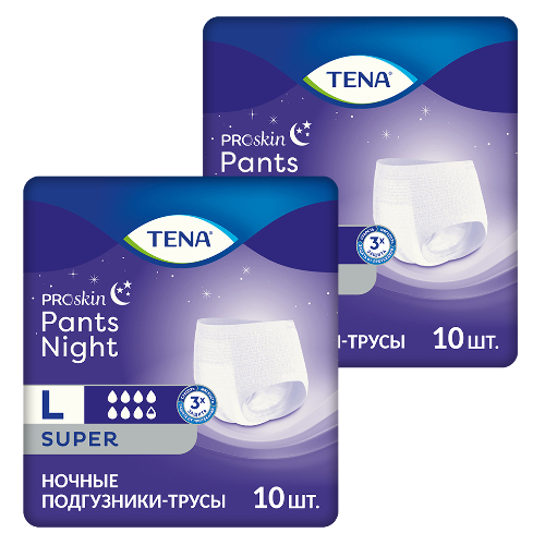 Набор 1+1 Тена подгузники-трусы ночные pants night super №10 размер L  по специальной цене 