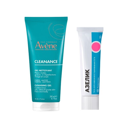 Набор AVENE КЛИНАНС ГЕЛЬ ОЧИЩАЮЩИЙ МАТИРУЮЩИЙ 200МЛ + АЗЕЛИК 15% 30,0 ГЕЛЬ Д/НАРУЖ ПРИМ
