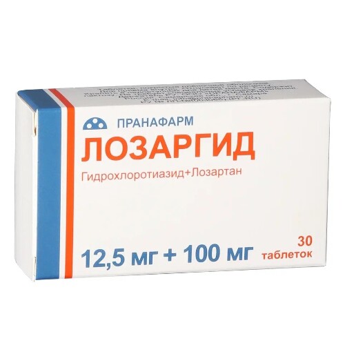 Лозаргид 12,5 мг+100 мг 30 шт. таблетки, покрытые пленочной оболочкой .