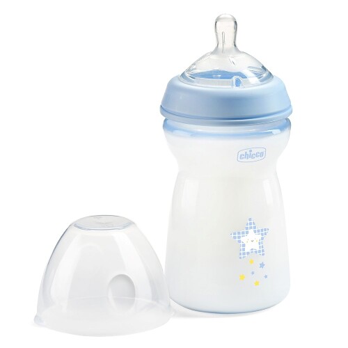 Chicco natural feeling бутылочка полипропиленовая+соска силиконовая с флексорами 6+ 330 мл голубая