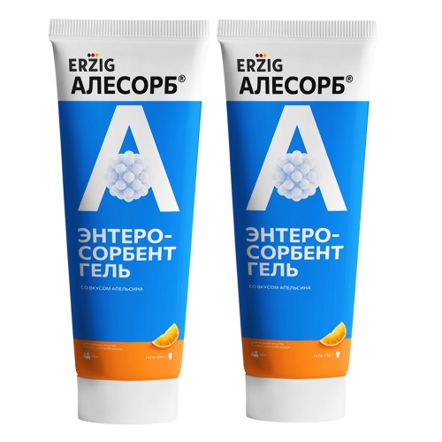 Набор 1+1 АЛЕСОРБ энтеросорбент гель / апельсин /230 г туба из 2 уп со скидкой