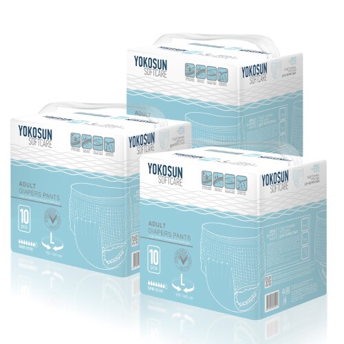 Набор YOKOSUN для взрослых: 3 упаковки Подгузники-трусы для взрослых размер L 10 шт.