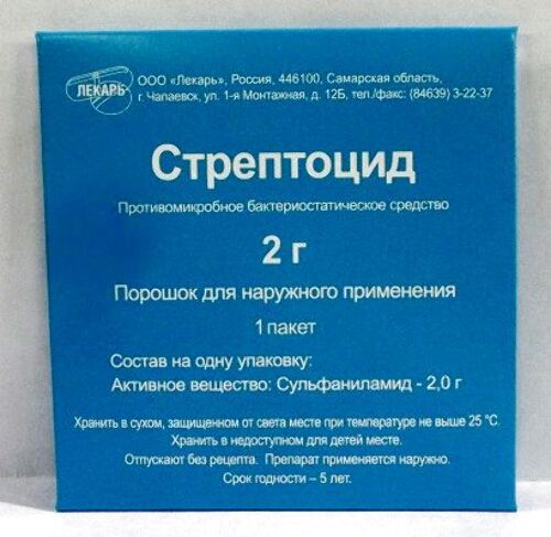 Стрептоцид 2 гр порошок для наружного применения пакет