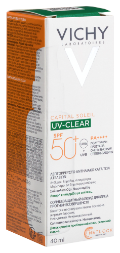 Vichy capital soleil флюид солнцезащитный для лица против несовершенств uv-clear spf50+ 40 мл