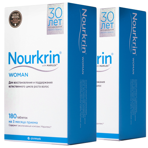 Набор против выпадения волос Нуркрин (Nourkrin) 180 шт 2 упаковки для женщин со скидкой 15%