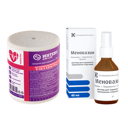 Набор Бинт эластичный средней растяжимости 8 смх3 м + Меновазин спрей 40мл - со скидкой