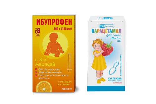 Набор жаропонижающих средств для малышей: Ибупрофен (апельсин) + Парацетамол (малина) - со скидкой 15%