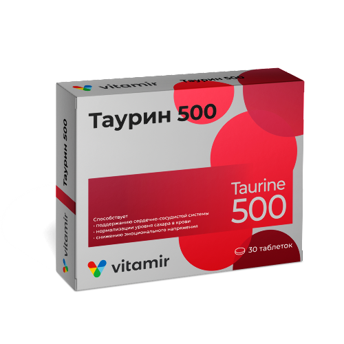 Купить Витамир таурин 500 30 шт. таблетки массой 900 мг цена