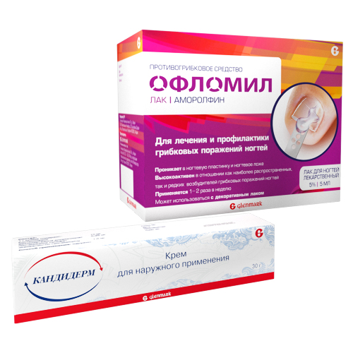 Набор при поражениях кожи Кандидерм 30 г + Офломил Лак 5 мл со скидкой 15%