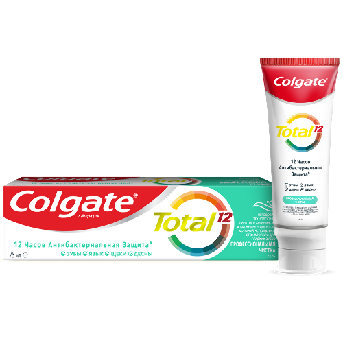 Colgate total 12 профессиональная чистка гель зубная паста 75 мл - цена 238 руб., купить в интернет аптеке в Москве Colgate total 12 профессиональная чистка гель зубная паста 75 мл, инструкция по применению