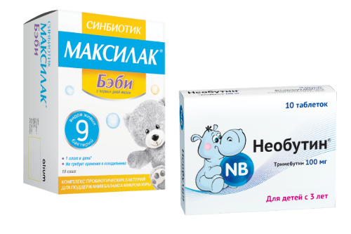 Набор для терапии нарушений ЖКТ у детей Максилак Бэби + Необутин 100 мг 10 шт. таблетки со скидкой