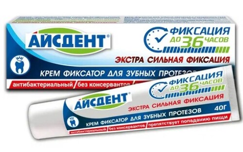 Купить Айсдент крем-фиксатор для зубных протезов экстра сильная фиксация 40 гр цена