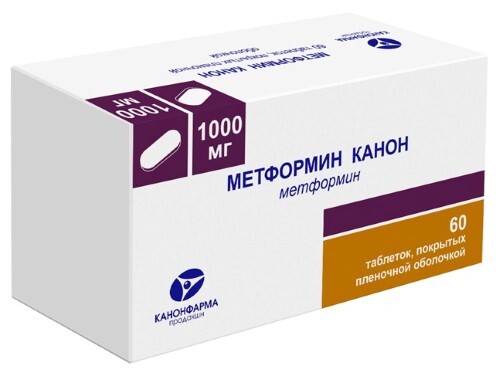 Купить Метформин канон 1 гр 60 шт. таблетки, покрытые пленочной оболочкой банка цена