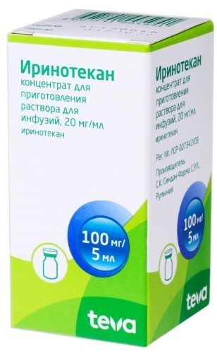 Иринотекан-тева 20 мг/мл концентрат для приготовления раствора флакон 1 шт. 5 мл