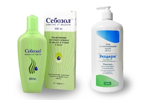 Набор "рецепт здоровых волос": шампунь от перхоти СЕБОЗОЛ 200мл + гипоаллергенный шампунь для ежеднев использов ЭКОДЕРМ 750мл