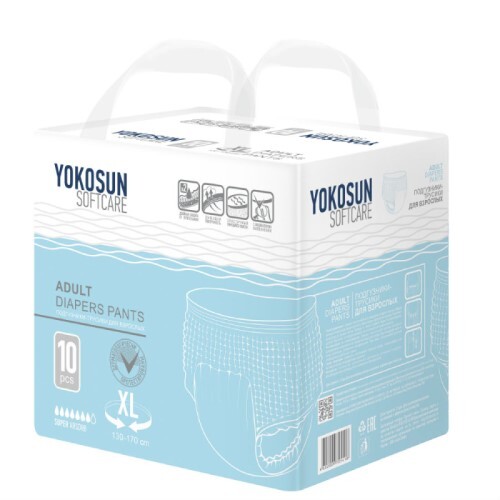 Купить Yokosun подгузники-трусики для взрослых размер xl (объем талии 130-170 см) 10 шт. цена