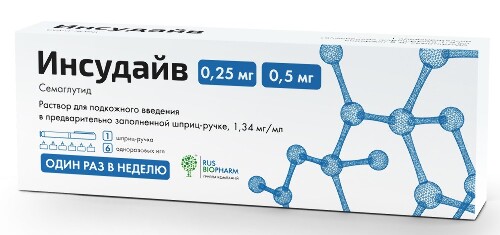 Инсудайв 0,25/0,5 мг/доза раствор для подкожного введения 1,5 мл шприц-ручка 1 шт. + иглы 6 шт.