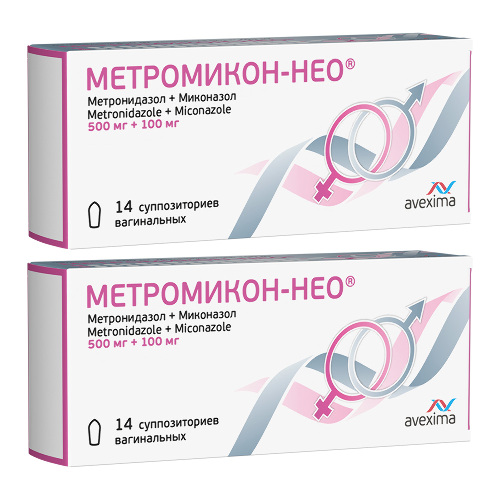 Набор из 2-х уп Метромикон-нео 500мг + 100мг N14 супп ваг со скидкой