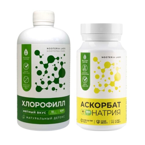 Набор NOOTERIA LABS ХЛОРОФИЛЛ 500МЛ флакон + АСКОРБАТ НАТРИЯ 900МГ N60 капс, со скидкой