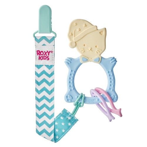 Roxy-kids массажер для десен meow teether с клипсой-держателем 3+/голубой