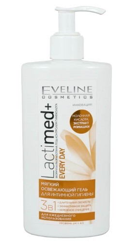 Купить Eveline cosmetics lactimed+ гель д/интим гигиены мягкий освежающий-молочная кислота+экстракт ромашки 250 мл цена