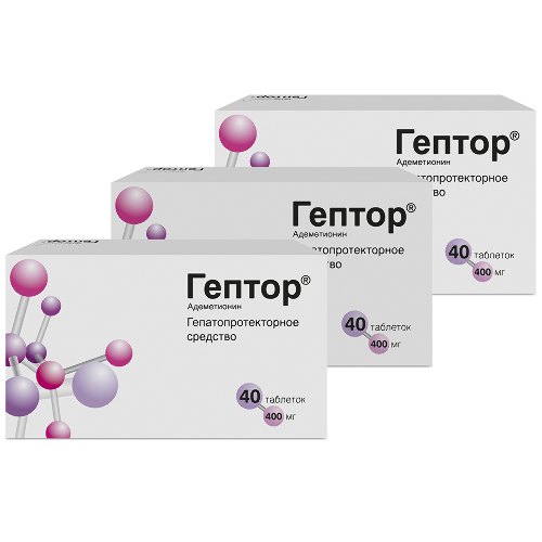 Набор «Гептор 400 мг 40 шт. таблетки кишечнорастворимые - 3 упаковки Адеметионина по выгодной цене»