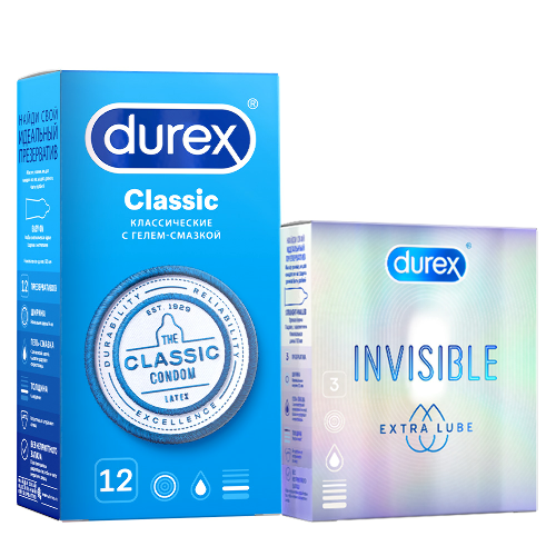 Купить Durex презервативы classic 12 шт. + invisible extra lube 3 шт. цена