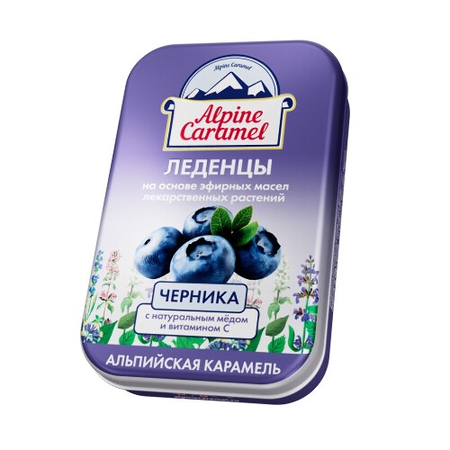 ЛЕДЕНЦЫ АЛЬПИЙСКАЯ КАРАМЕЛЬ ДЕТСКИЕ С НАТУРАЛЬНЫМ МЕДОМ И ВИТАМИНОМ С СО ВКУСОМ ЧЕРНИКИ