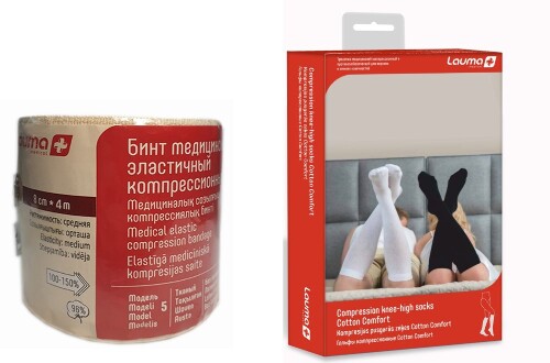 Набор LAUMA ГОЛЬФЫ МЕД КОМПРЕССИОННЫЕ COTTON COMFORT ЦЕЛЬНЫЕ/1 КЛАСС/РАЗМЕР 36-38/БЕЛЫЙ + LAUMA БИНТ МЕДИЦ ЭЛАСТИЧНЫЙ КОМПРЕСС