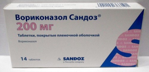 Вориконазол сандоз 200 мг 14 шт. таблетки, покрытые пленочной оболочкой