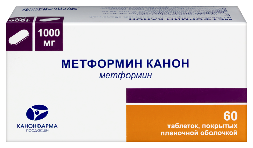 Метформин Канон 1000 мг 60 шт. таблетки, покрытые пленочной оболочкой