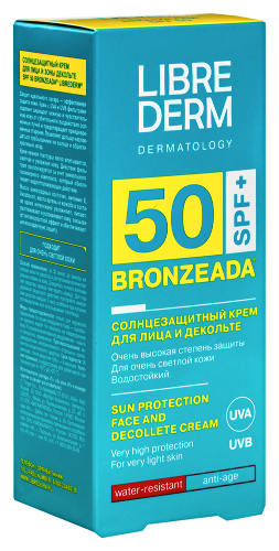 Librederm bronzeada солнцезащитный крем для лица и декольте spf 50 50 мл